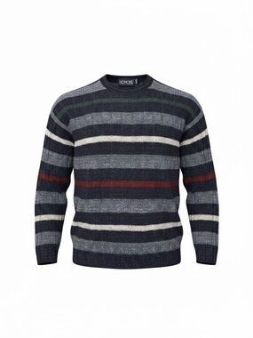 Honors Striped Crewneck Sweater, Navy with Green & Red Accents, Large